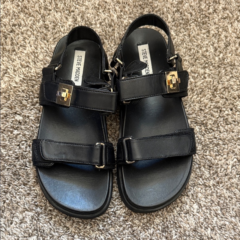 Steve Madden Black Mona Sandals with Gold Accents
